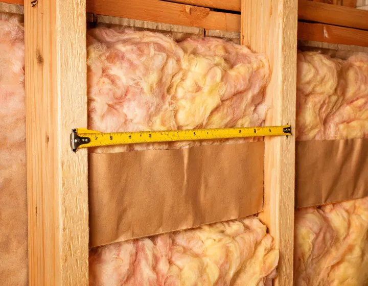 Fiberglass batt insulation installed in wood stud wall cavity