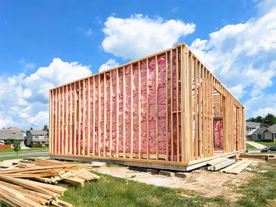 Residential wood framing with fiberglass batts