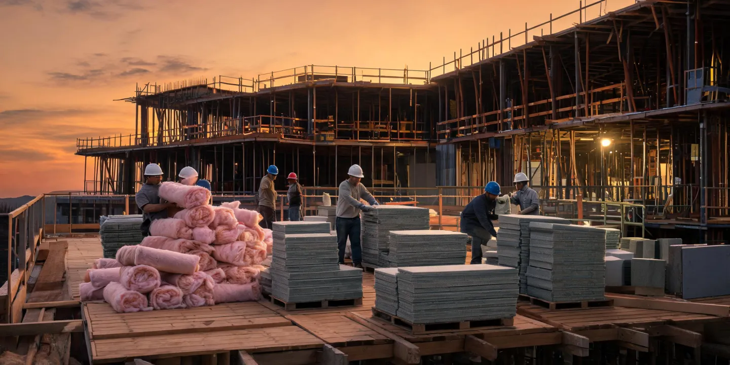 Commercial insulation crew staging materials